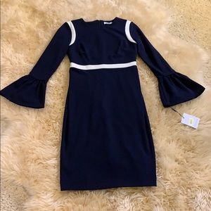 Calvin Klein Long Sleeve Dress Navy Blue And White